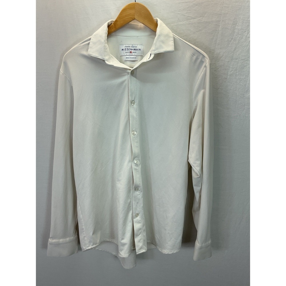 Mizzen+Main Spinnaker Collection Off White Textured Standard Button Shirt M